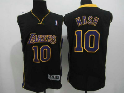 Los Angeles Lakers 10 Steve Nash Black With Purple Authentic Jersey