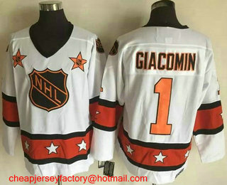 1972-81 NHL All-Star #1 Eddie Giacomin White CCM Throwback Stitched Vintage Hockey Jersey