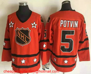 1972-81 NHL All-Star #5 Denis Potvin Orange CCM Throwback Stitched Vintage Hockey Jersey