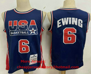 1992 Olympics Team USA #6 Patrick Ewing Blue Hardwood Classics Soul Swingman Throwback Jersey