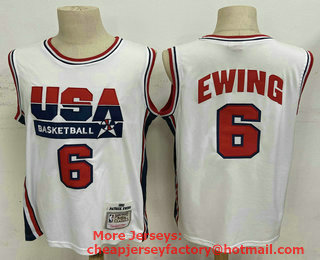 1992 Olympics Team USA #6 Patrick Ewing White Hardwood Classics Soul Swingman Throwback Jersey