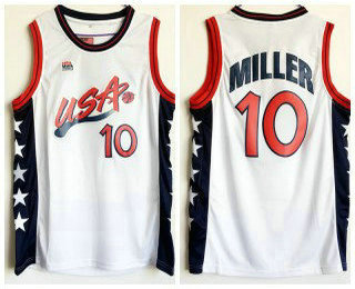 1996 Olympics Team USA Men's #10 Reggie Miller White Stitched Basketball Swingman Jersey