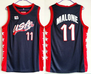 1996 Olympics Team USA Men's #11 Karl Malone Navy Blue Stitched Basketball Swingman Jersey