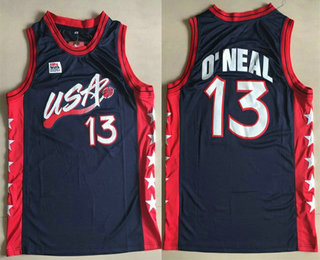 1996 Olympics Team USA Men's #13 Shaquille O'Neal Navy Blue Retro Stitched Basketball Swingman Jersey