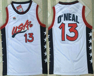 1996 Olympics Team USA Men's #13 Shaquille O'Neal White Retro Stitched Basketball Swingman Jersey