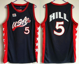 1996 Olympics Team USA Men's #5 Grant Hill Navy Blue Stitched Basketball Swingman Jersey