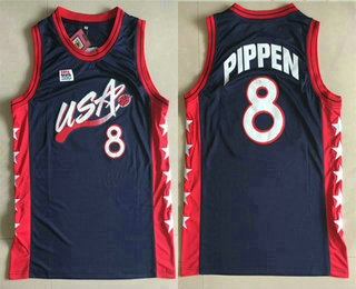 1996 Olympics Team USA Men's #8 Scottie Pippen Navy Blue Retro Stitched Basketball Swingman Jersey