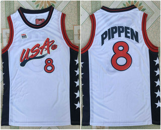 1996 Olympics Team USA Men's #8 Scottie Pippen White Retro Stitched Basketball Swingman Jersey