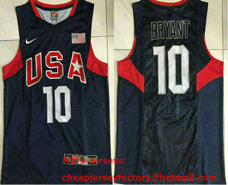 2008 Olympics Team USA #10 Kobe Bryant Revolution 30 AU Navy Blue Jersey