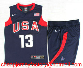 2008 Olympics Team USA Men's #13 Chris Paul Navy Blue Stitched Basketball Swingman Jersey With Shorts