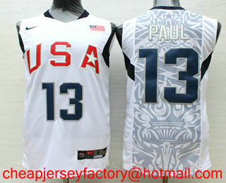 2008 Olympics Team USA Men's #13 Chris Paul White Stitched Basketball Swingman Jersey
