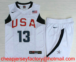 2008 Olympics Team USA Men's #13 Chris Paul White Stitched Basketball Swingman Jersey With Shorts