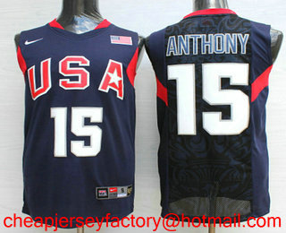 2008 Olympics Team USA Men's #15 Carmelo Anthony Navy Blue Stitched Basketball Swingman Jersey