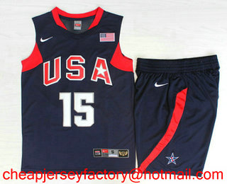 2008 Olympics Team USA Men's #15 Carmelo Anthony Navy Blue Stitched Basketball Swingman Jersey With Shorts