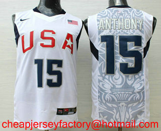 2008 Olympics Team USA Men's #15 Carmelo Anthony White Stitched Basketball Swingman Jersey