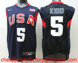2008 Olympics Team USA Men's #5 Jason Kidd Navy Blue Stitched Basketball Swingman Jersey