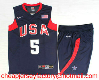 2008 Olympics Team USA Men's #5 Jason Kidd Navy Blue Stitched Basketball Swingman Jersey With Shorts