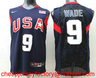 2008 Olympics Team USA Men's #9 Dwyane Wade Navy Blue Stitched Basketball Swingman Jersey