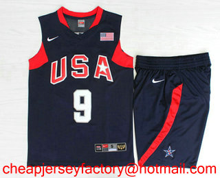 2008 Olympics Team USA Men's #9 Dwyane Wade Navy Blue Stitched Basketball Swingman Jersey With Shorts