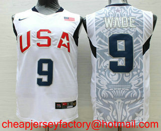 2008 Olympics Team USA Men's #9 Dwyane Wade White Stitched Basketball Swingman Jersey