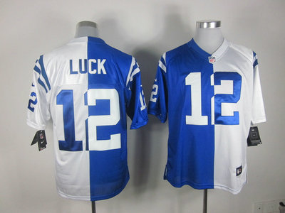 Nike Indianapolis Colts 12 Andrew Luck blue and white Split Elite Jerseys