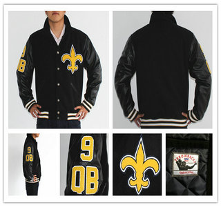 2013 New NFL New Orleans Saints #9 Drew Brees Authentic Wool Throwback Jacket