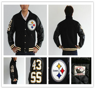 2013 New NFL Pittsburgh Steelers #43 Troy Polamalu Authentic Wool Throwback Jacket