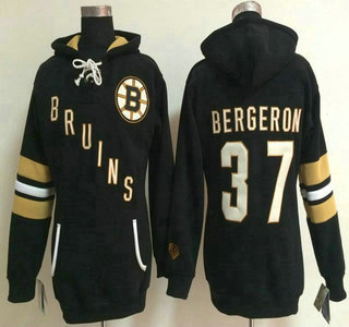 2014 Old Time Hockey Boston Bruins #37 Patrice Bergeron Black Womens Hoody