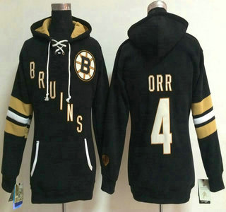 2014 Old Time Hockey Boston Bruins #4 Bobby Orr Black Womens Hoody