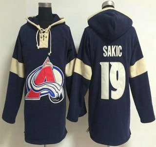 2014 Old Time Hockey Colorado Avalanche #19 Joe Sakic Navy Blue Hoody