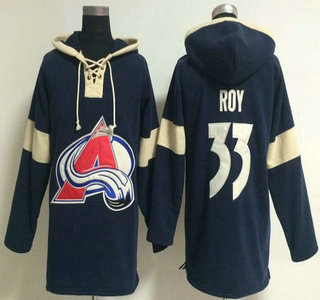 2014 Old Time Hockey Colorado Avalanche #33 Patrick Roy Navy Blue Hoody