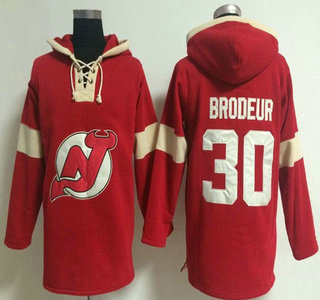 2014 Old Time Hockey New Jersey Devils #30 Martin Brodeur Red With Black Hoody