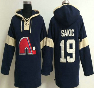 2014 Old Time Hockey Quebec Nordiques #19 Joe Sakic Navy Blue Hoody