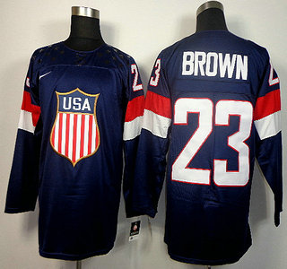 2014 Olympics USA #23 Dustin Brown Navy Blue Jersey
