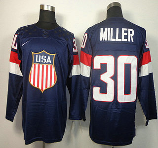 2014 Olympics USA #30 Ryan Miller Navy Blue Jersey