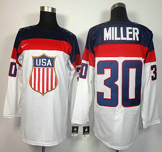 2014 Olympics USA #30 Ryan Miller White Jersey