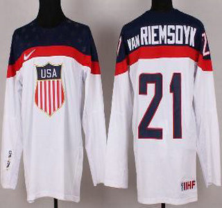 2014 Winter Olympics USA Team #21 van Riemsdyk White Jersey