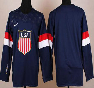 2014 Winter Olympics USA Team Blank Blue Hockey Jersey