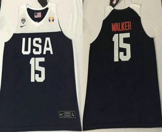 2019 FIBA Team USA #15 Kemba Walker Revolution 30 Swingman Navy Blue Stitched Jersey