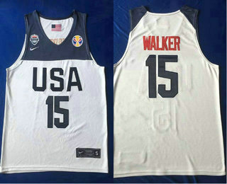 2019 FIBA Team USA #15 Kemba Walker Revolution 30 Swingman White Stitched Jersey