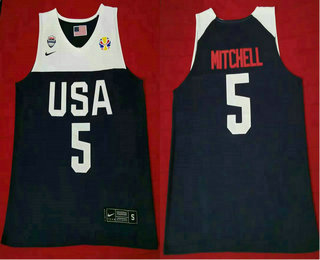 2019 FIBA Team USA #5 Donovan Mitchell Revolution 30 Swingman Navy Blue Stitched Jersey