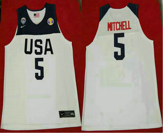 2019 FIBA Team USA #5 Donovan Mitchell Revolution 30 Swingman White Stitched Jersey