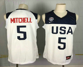 2019 FIBA Team USA #5 Donovan Mitchell White Nike Swingman Stitched NBA Jersey