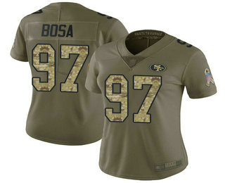 49ers #97 Nick Bosa Olive Camo Women's Stitched Football Limited 2017 Salute to Service Jersey
