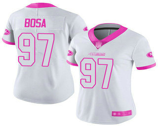 49ers #97 Nick Bosa White Pink Women's Stitched Football Limited Rush Fashion Jersey