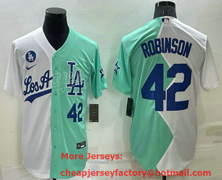 Men's Los Angeles Dodgers #42 Jackie Robinson White Green Number 2022 Celebrity Softball Game Cool Base Jersey 02