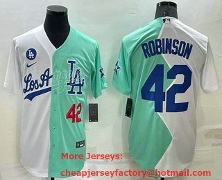 Men's Los Angeles Dodgers #42 Jackie Robinson White Green Number 2022 Celebrity Softball Game Cool Base Jersey 03