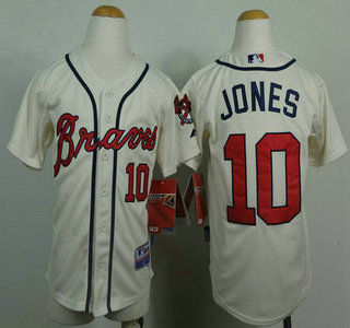 Atlanta Braves #10 Chipper Jones Cream Kids Jersey