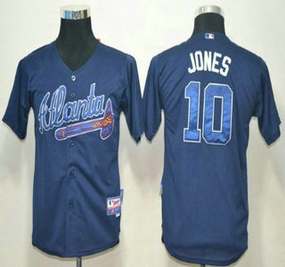 Atlanta Braves #10 Chipper Jones Navy Blue Kids Jersey