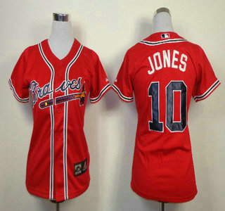 Atlanta Braves #10 Chipper Jones Red Cool Base Womens Jersey